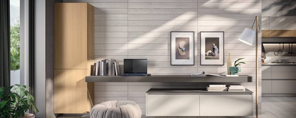 Home Matter SCAV 968 Dekoratif melamin kapaklı duvara monte alt üniteler, Gold Oak SCAV 993 Dekoratif melamin kapaklı duvara monte duvar üniteleri ve 10 cm kalınlığında, Londra Grisi Fenix NTM® duvara monte üst tabla.